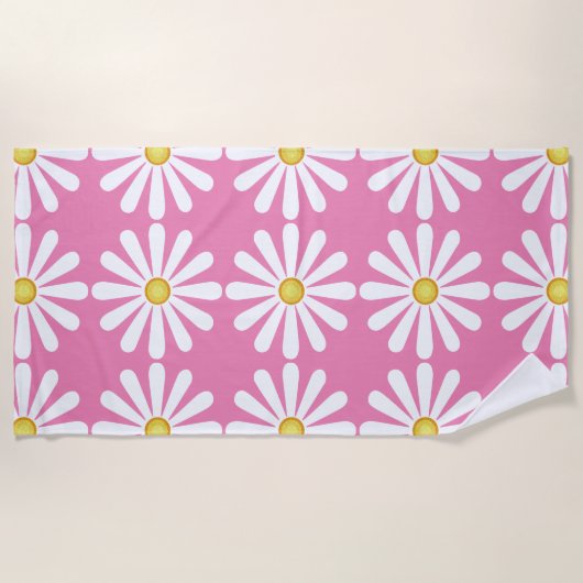 Serviette De Plage Daisies on pink Beach Towel (Devant)