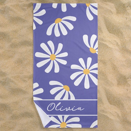 Serviette De Plage Daisy Floral Periwinkle Monogram Beach