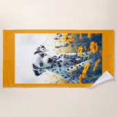 Serviette De Plage Dalmatien dans les fleurs (Devant)