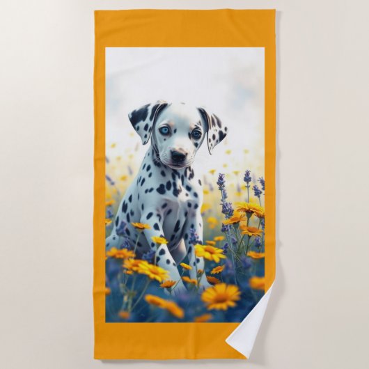 Serviette De Plage Dalmatien dans les fleurs (Devant)