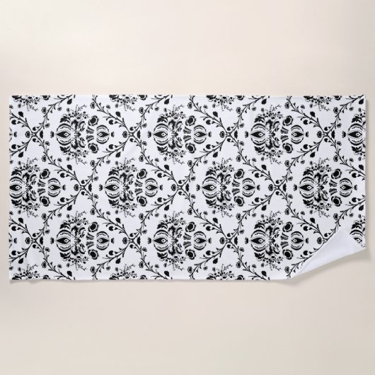 Serviette De Plage Damask blanc et noir (Devant)