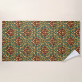 Serviette De Plage Damassé baroque or émeraude (Devant)