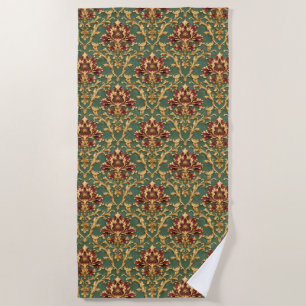 Serviette De Plage Damassé baroque or émeraude