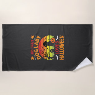 Serviette De Plage Dame Chien Fou Aime Halloween Design Vintage