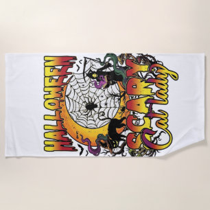 Serviette De Plage Dame de chat effrayante Halloween Faucheuse Lune M