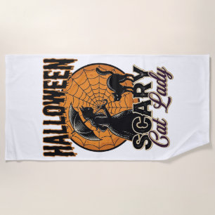 Serviette De Plage Dame de chat effrayante Halloween Sorcière Web Vin