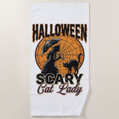 Serviette De Plage Dame de chat effrayante Halloween Sorcière Web Vin (Devant)