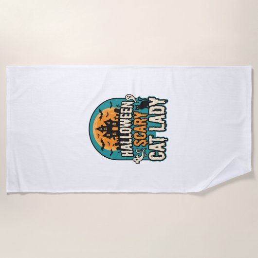 Serviette De Plage Dame de chat Halloween Épouvantable Maison hantée (Devant)