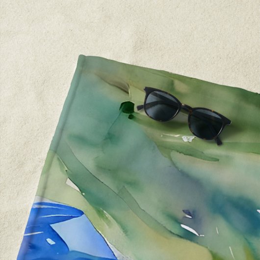 Serviette De Plage Dame en Robe Bleue - Peinture aquarelle (En situation)