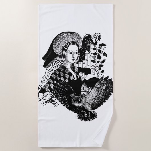 Serviette De Plage Dame et hibou nocturne (Devant)