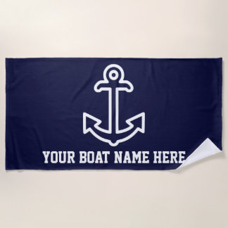 Serviette de plage d'Ancre de bateau bleu marine p