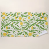 Serviette De Plage Dandelions, vert, jaune et blanc (Devant)