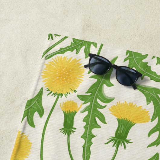Serviette De Plage Dandelions, vert, jaune et blanc (En situation)