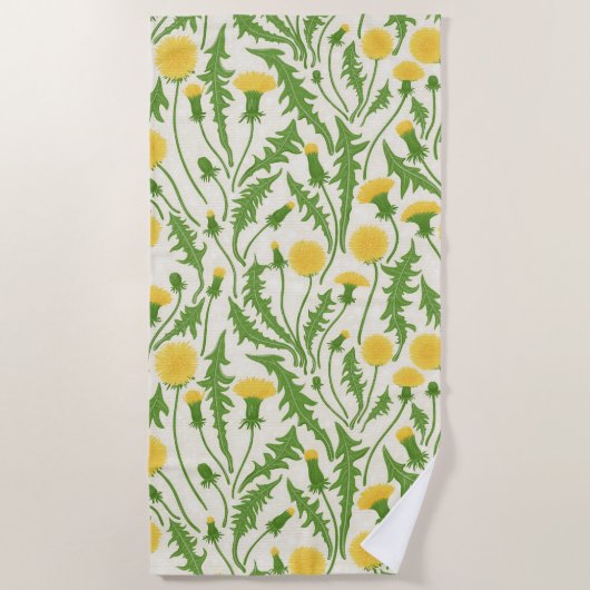 Serviette De Plage Dandelions, vert, jaune et blanc (Devant)