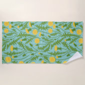 Serviette De Plage Dandelions, vert, jaune et bleu (Devant)