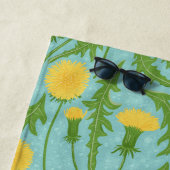 Serviette De Plage Dandelions, vert, jaune et bleu (En situation)