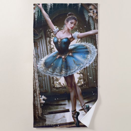 Serviette De Plage Danse de ballet dans un Tutu bleu (Devant)