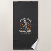 Serviette De Plage Danse de squelette de Halloween Citrouille Automne (Devant)