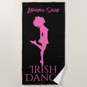 Serviette De Plage Danse irlandaise personnalisée Danse noire et rose