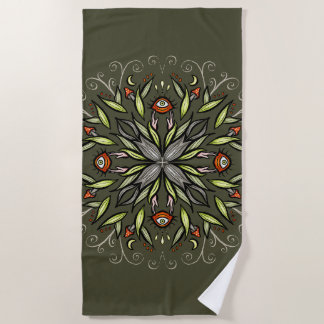 Serviette De Plage Dark Forest Green Goblincore Mushroom Eyes Trippy