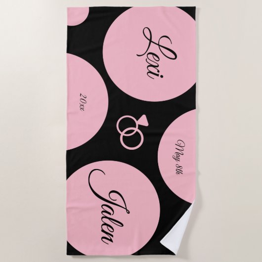 Serviette De Plage Date de mariage à points modernes chic (Devant)