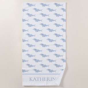 Serviette De Plage Dauphin à pois bleu aquarelle côtier