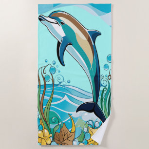Serviette De Plage Dauphin heureux sautant de l'océan tropical