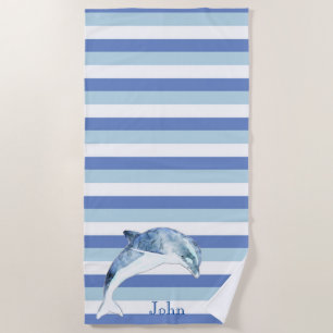 Serviette De Plage Dauphin Marin Rayure Bleu Marine