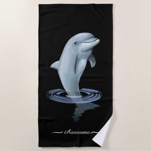 Serviette De Plage Dauphin Moderne Élégant & Script sur Fond Noir (Devant)
