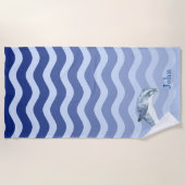 Serviette De Plage Dauphin Nautique Marine Blue Stripe Waves (Devant)