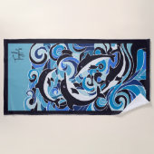 Serviette De Plage Dauphins Bleus & Vagues personnalisables (Devant)