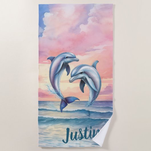 Serviette De Plage Dauphins Personnalisés  (Devant)