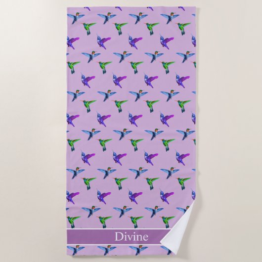Serviette De Plage De beaux colibris sur violet (Devant)