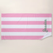 Serviette de plage de Cabana rose et blanc (Devant)