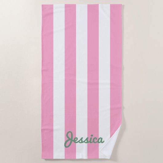 Serviette de plage de Cabana rose et blanc (Devant)