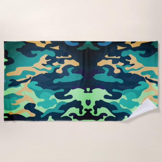 Serviette de plage de camouflage bleu vert (Devant)