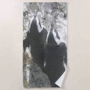 Serviette de plage de deux mignons pingouins