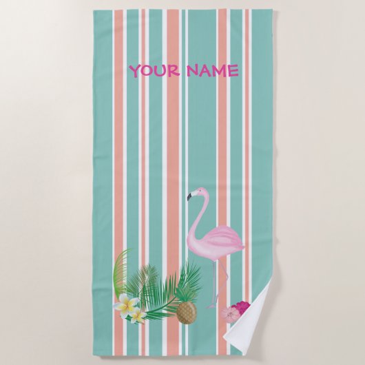 Serviette de plage de Flamant rose tropical person (Devant)