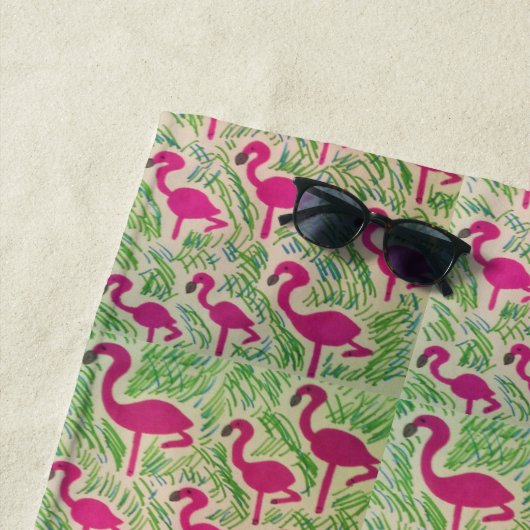 Serviette de plage de Flamants roses tropicaux (En situation)