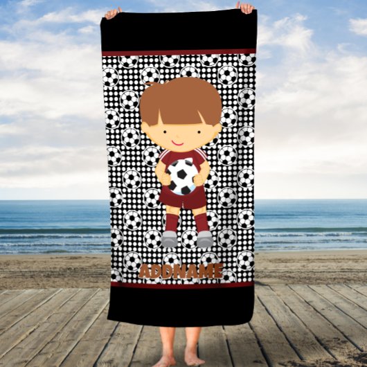 Serviette de plage de football Garçons avec nom pe