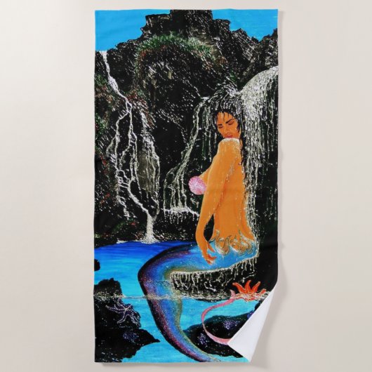 Serviette de plage de la grotte de sirène d'eau do (Devant)