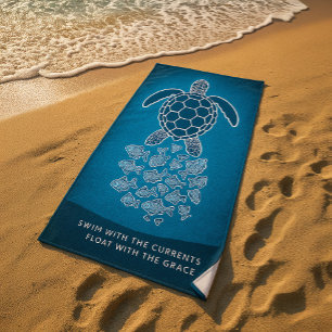 Serviette de plage de la tortue de mer - nagez ave