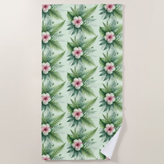 Serviette de plage de l'Hibiscus tropical vert (Devant)