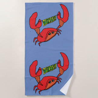 Serviette de plage de logo de bannière de crabe de