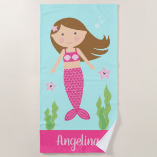 Serviette de plage de Mermaid Cheveux Brown léger