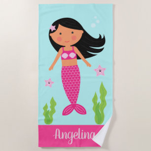 Serviette de plage de Mermaid  Peau moyenne, cheve