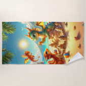 Serviette De Plage De Mignons Dragons Bâtissant Des Châteaux De Sable (Devant)
