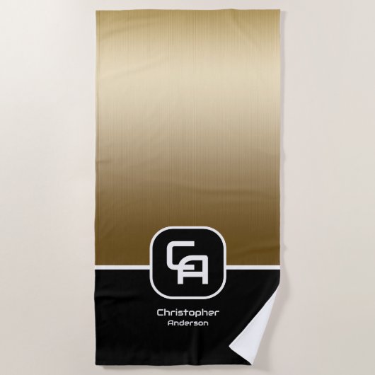 Serviette de plage de Monogramme d'or métallique (Devant)