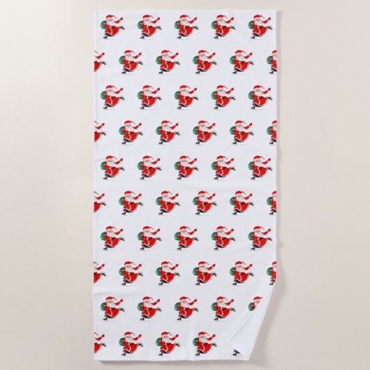 Serviette de plage de Noël Père Noël avec cadeau (Devant)