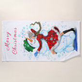 Serviette de plage de Noël Snowman and Girl Dance  (Devant)